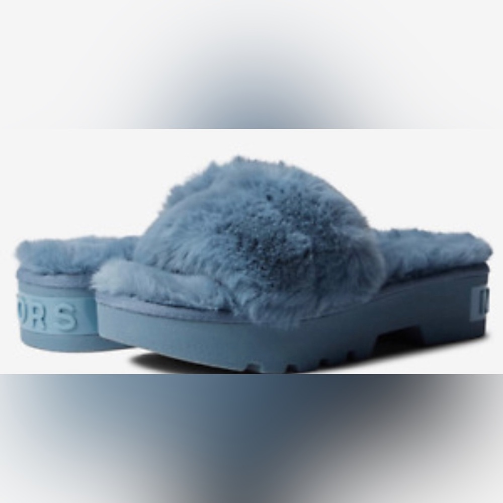 Michael Kors blue Alfie Open Toe faux fur Platform Slip-on sandal slides size 10 - Picture 2 of 7